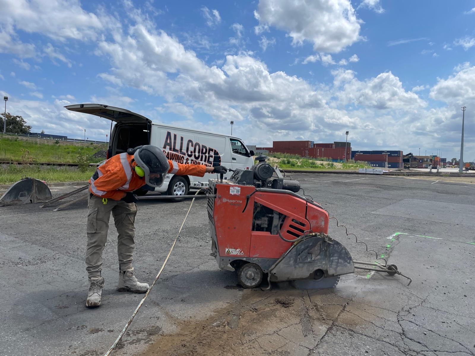 ALL CORE concrete cutting crew completing road sawing works