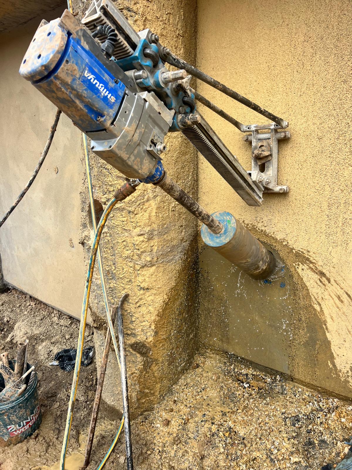 Core drilling equipment operating at night